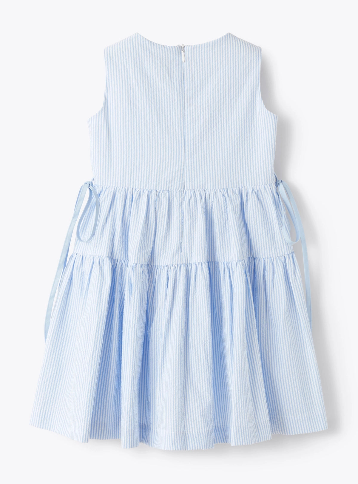 Light blue Sleeveless dress in striped seersucker