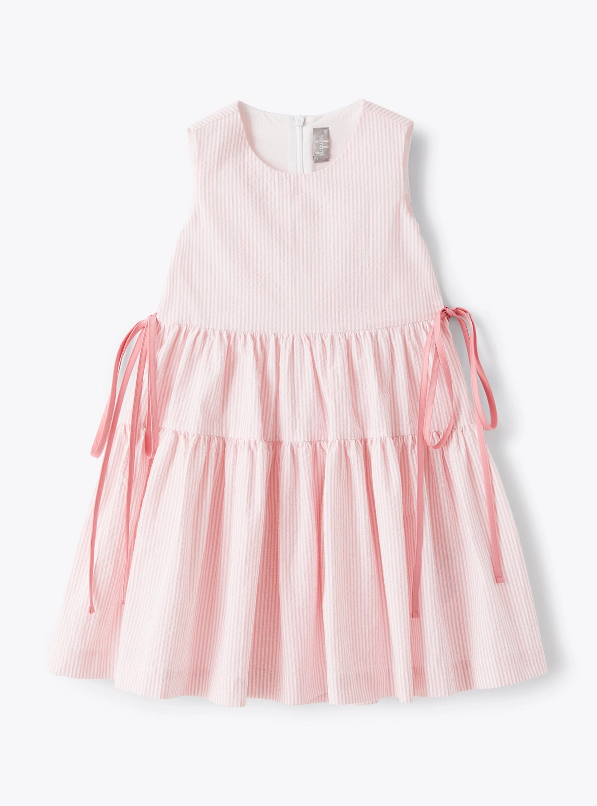 Pink Sleeveless dress in striped seersucker