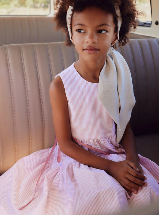 Pink Sleeveless dress in striped seersucker