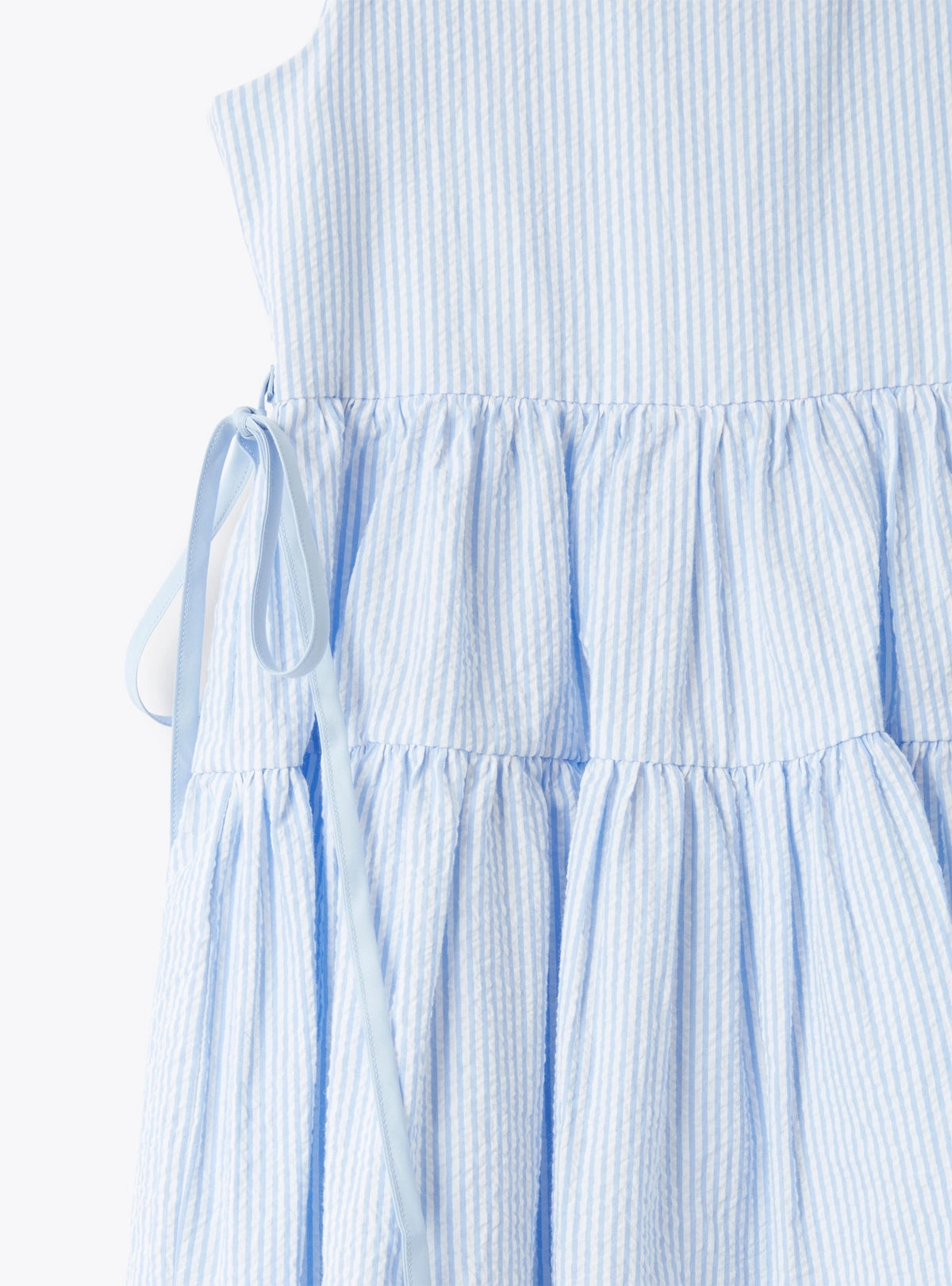 Light blue Sleeveless dress in striped seersucker